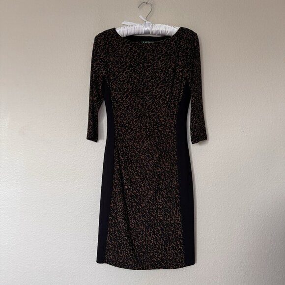 Ralph Lauren Caramel Black Contrast Panel Side Ruched Stretch Jersey Dress $139 - Picture 8 of 8